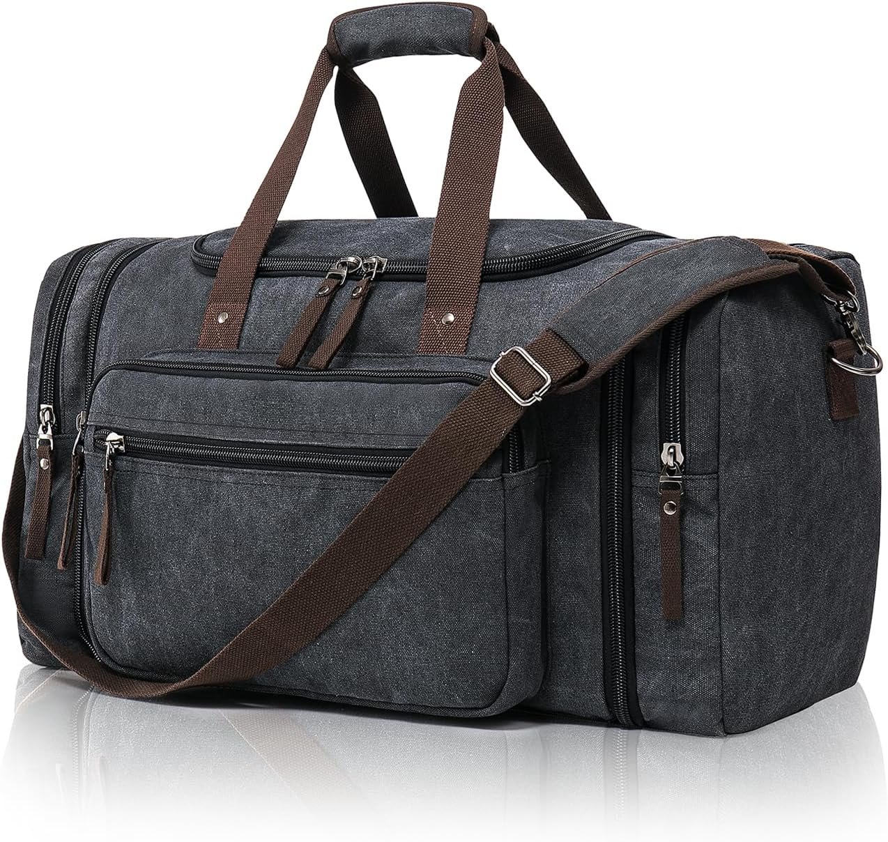 Canvas Expandable Duffle Bag for Men Traveling, Luggage Travel Bag Weekender Overnight Bag,Mens Gym Carry on Duffel Bags(Dark Grey)
