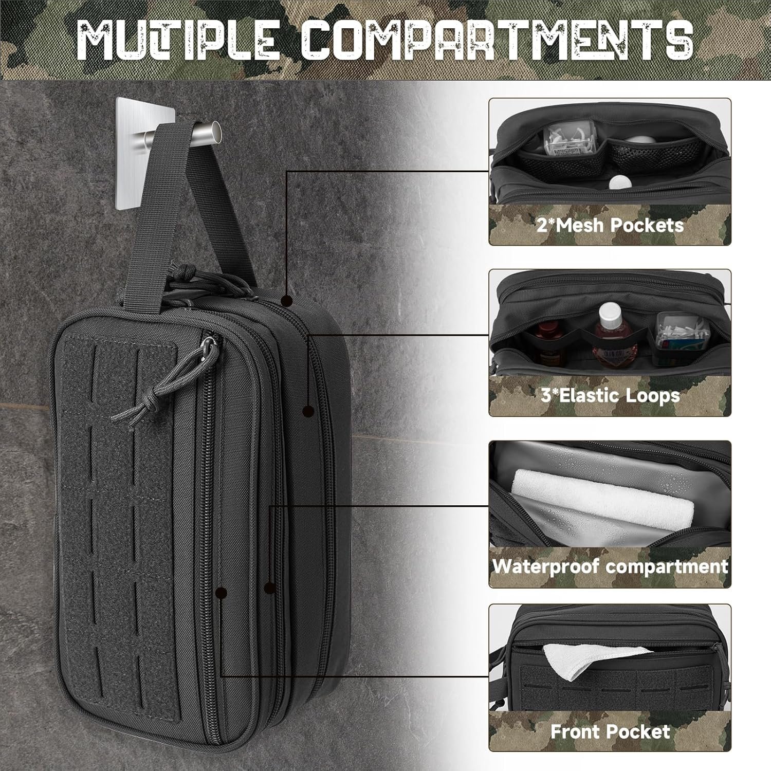 QT&QY Tactical Toiletry Bag For Men Hygiene Bag EDC Military Tool Molle Pouches Small Dopp Kit Mens Shaving Kit Travel shower Bags - Image 4