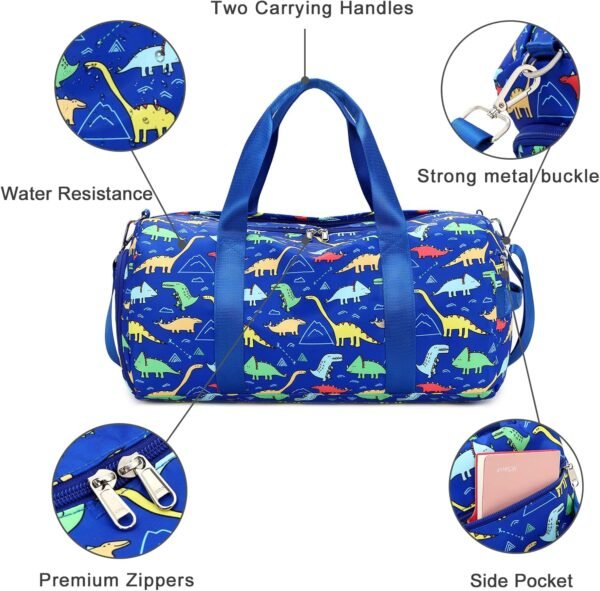 CAMTOP Kids Duffel Overnight Bag Boys Girls Weekender Carry-On Personalized Tote for Travel Gym Sport (Dinosaur-Dark Blue) 18.1"L* 9.1" H* 8.7"W - Image 6